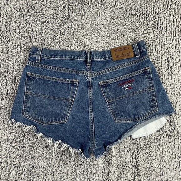 TOMMY Hilfiger Vintage Denim Shorts Cut-Offs Embroidered Logo Womens 14 Y2K 90s